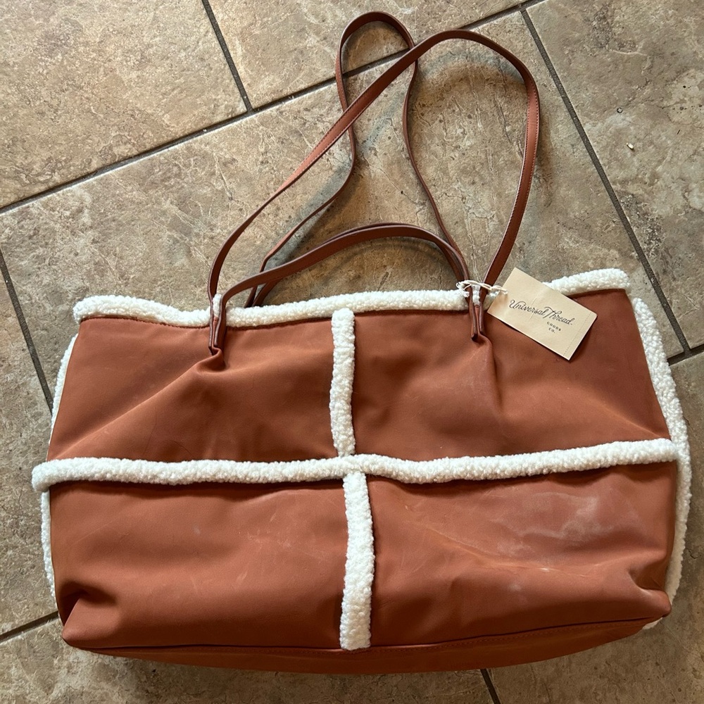 Extra large  Tan Tote with Cream Trim